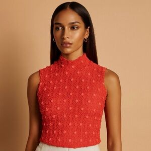 LIA Coral Textured Sleeveless Mock Neck Top Size Small